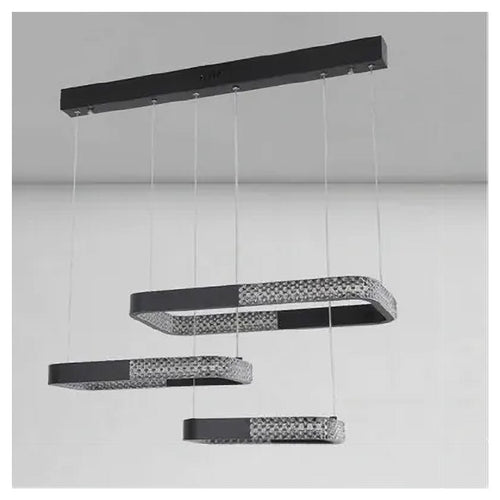 Lampadario A Sospensione Led 68 W 3 Rettangoli Cristallo Telecomando Nero 32101