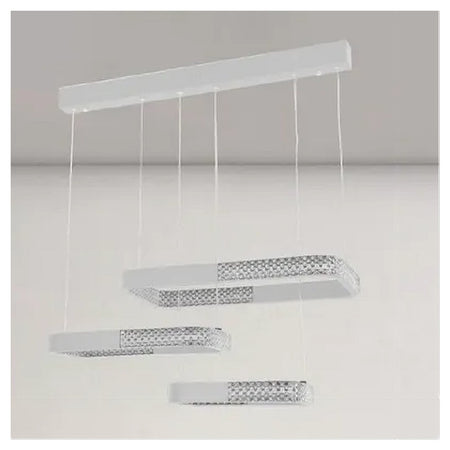 Lampadario A Sospensione Led 68w 3 Rettangoli Cristallo Telecomando Bianco 32095