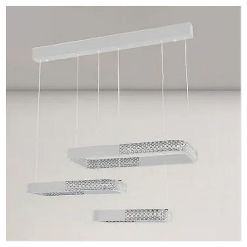Lampadario A Sospensione Led 68w 3 Rettangoli Cristallo Telecomando Bianco 32095