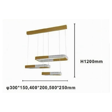 Lampadario A Sospensione Led 68watt 3 Rettangoli Cristallo Telecomando Oro 32118