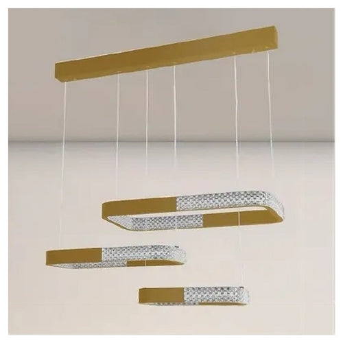 Lampadario A Sospensione Led 68watt 3 Rettangoli Cristallo Telecomando Oro 32118