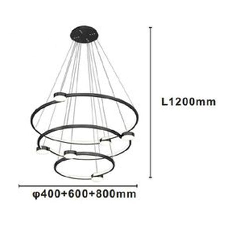 Lampadario A Sospensione Led 96w 3 Cerchi Con Telecomando Design Moderno Nero 71156