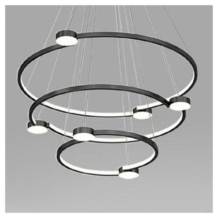 Lampadario A Sospensione Led 96w 3 Cerchi Con Telecomando Design Moderno Nero 71156