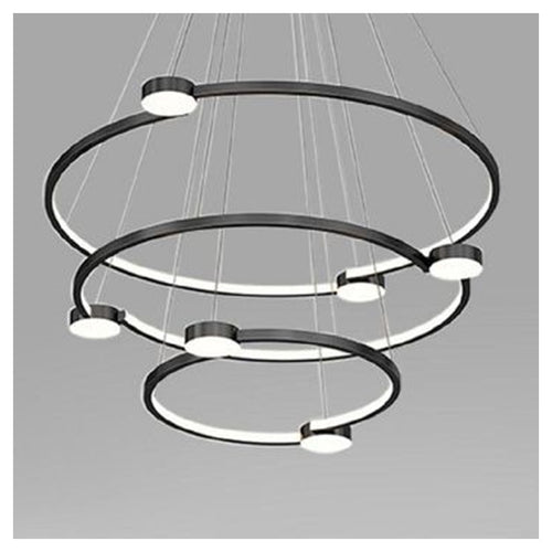 Lampadario A Sospensione Led 96w 3 Cerchi Con Telecomando Design Moderno Nero 71156