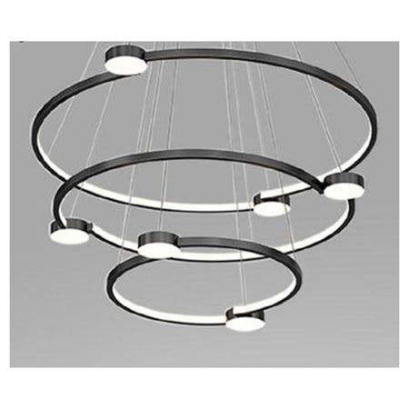 Lampadario A Sospensione Led 96w 3 Cerchi Con Telecomando Design Moderno Nero 71156