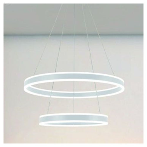 Lampadario A Sospensione Led Moderno Doppio Cerchio Bianco 58w Con Telecomando 31869