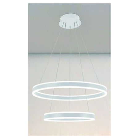 Lampadario A Sospensione Led Moderno Doppio Cerchio Bianco 58w Con Telecomando 31869