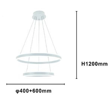 Lampadario A Sospensione Led Moderno Doppio Cerchio Bianco 58w Con Telecomando 31869