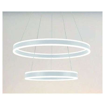 Lampadario A Sospensione Led Moderno Doppio Cerchio Bianco 58w Con Telecomando 31869