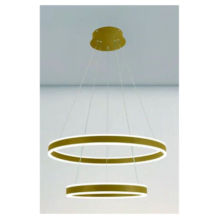 Lampadario A Sospensione Led Moderno Doppio Cerchio Oro 58w Con Telecomando 31883