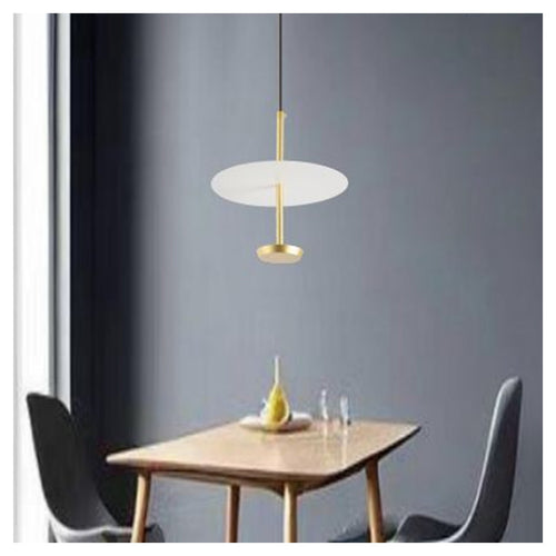 Lampadario A Sospensione Luce 4000k Led 12w Disco Paralume Piatto Oro Rotondo 33139