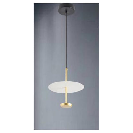 Lampadario A Sospensione Luce 4000k Led 12w Disco Paralume Piatto Oro Rotondo 33139