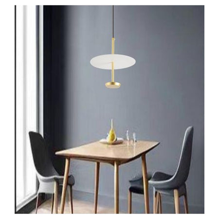 Lampadario A Sospensione Luce 4000k Led 12w Disco Paralume Piatto Oro Rotondo 33139