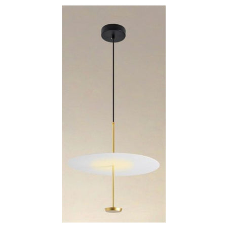 Lampadario A Sospensione Luce 4000k Led 18w Disco Paralume Piatto Bianco Oro Tondo 33191