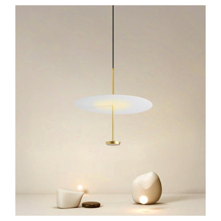 Lampadario A Sospensione Luce 4000k Led 18w Disco Paralume Piatto Bianco Oro Tondo 33191