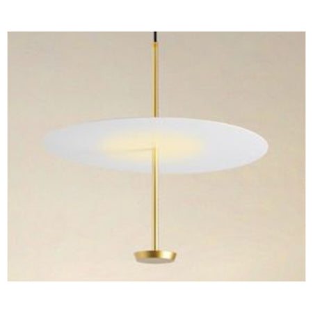 Lampadario A Sospensione Luce 4000k Led 18w Disco Paralume Piatto Bianco Oro Tondo 33191