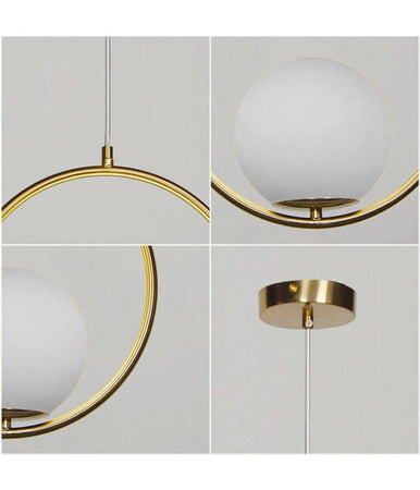 Lampadario A Sospensione Minimalista Lampada Metallo Bronzo Con Sfera Vetro G9 A97