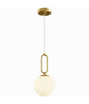 Lampadario A Sospensione Minimalista Ovale Metallo Bronzo Con Sfera Vetro G9 A96