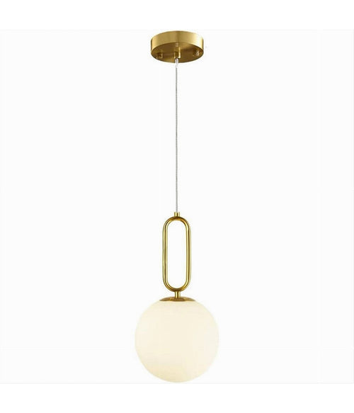 Lampadario A Sospensione Minimalista Ovale Metallo Bronzo Con Sfera Vetro G9 A96
