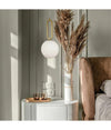 Lampadario A Sospensione Minimalista Ovale Metallo Bronzo Con Sfera Vetro G9 A96