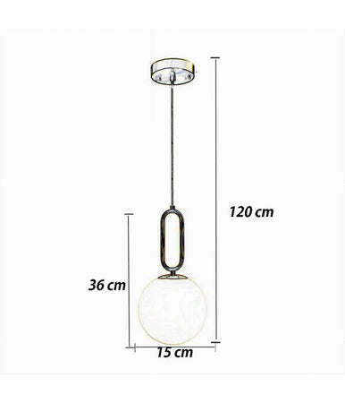 Lampadario A Sospensione Minimalista Ovale Metallo Bronzo Con Sfera Vetro G9 A96