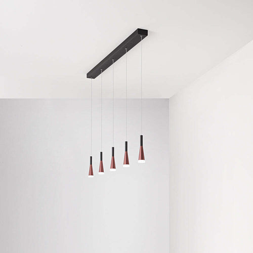 Lampadario-A-Sospensione-Moderno-Cone-Alluminio-Oro-5-Led-Integrato-7W