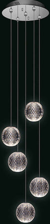 Lampadario-A-Sospensione-Moderno-Diamante-Acrilico-Cromo-5-Luci-A-Sfera-Led-21W