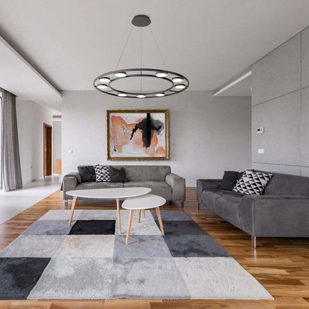 Lampadario-A-Sospensione-Moderno-Fad-Metallo-Nero-Acrilico-9-Luci-Led-63W