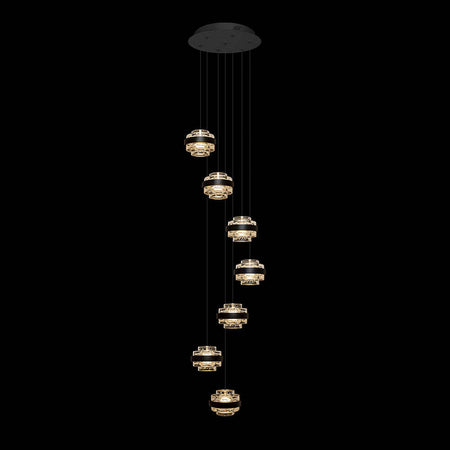 Lampadario-A-Sospensione-Moderno-Geo-7-Luci-Acrilico-Pulegoso-Nero-Opaco-Led-35W