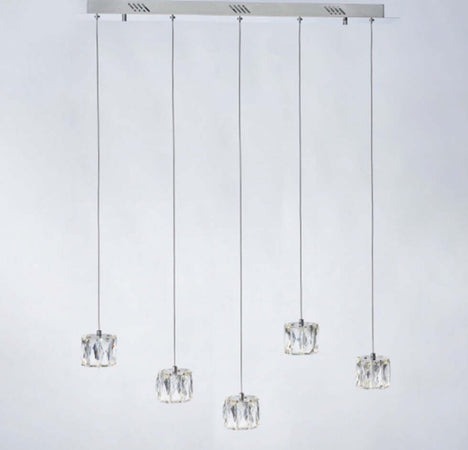 Lampadario-A-Sospensione-Moderno-Glacier-5-Luci-Metallo-Cromo-Cristallo-Led-18W