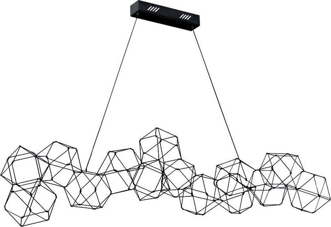 Lampadario-A-Sospensione-Moderno-Lucciola-Metallo-Cromato-Nero-Led-14-Esagoni