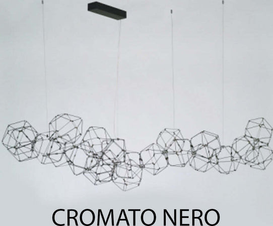 Lampadario-A-Sospensione-Moderno-Lucciola-Metallo-Cromato-Nero-Led-21-Esagoni