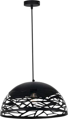 Lampadario-A-Sospensione-Paralume-In-Metallo-Traforato-Portalampada-E27-Nero