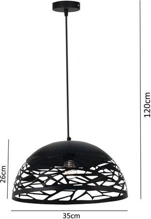 Lampadario-A-Sospensione-Paralume-In-Metallo-Traforato-Portalampada-E27-Nero
