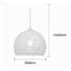 Lampadario A Sospensione Semi Sfera Argento Cupola Cristalli Incastrati E27 32965