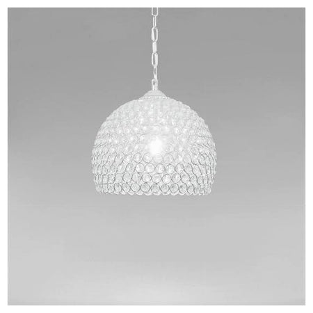 Lampadario A Sospensione Semi Sfera Argento Cupola Cristalli Incastrati E27 32965