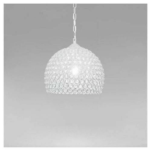 Lampadario A Sospensione Semi Sfera Argento Cupola Cristalli Incastrati E27 32965