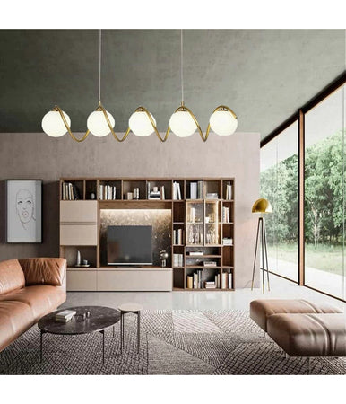 Lampadario A Sospensione Soffitto Twister Con 5 Sfere Vetro Lampada Bronzo G9 B96