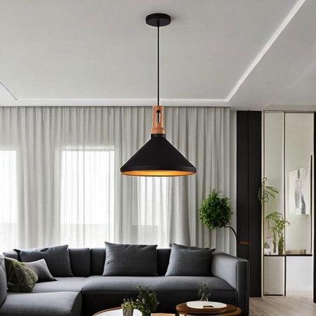 Lampadario-A-Sospensione-Stile-Industriale-Pendente-Attacco-E27-Paralume-Nero