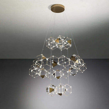 Lampadario-A-Sospensioni-Moderno-Lucciola-Pro-Metallo-Cromato-Nero-Led-3-Livelli