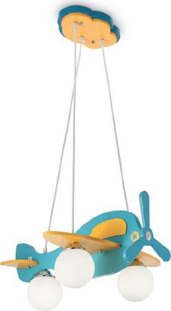 Lampadario-cameretta-Ideal-Lux-AVION-SP3-136325-E14-LED-legno-sospensione