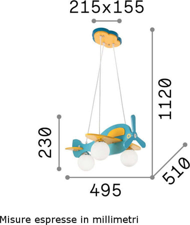 Lampadario-cameretta-Ideal-Lux-AVION-SP3-136325-E14-LED-legno-sospensione