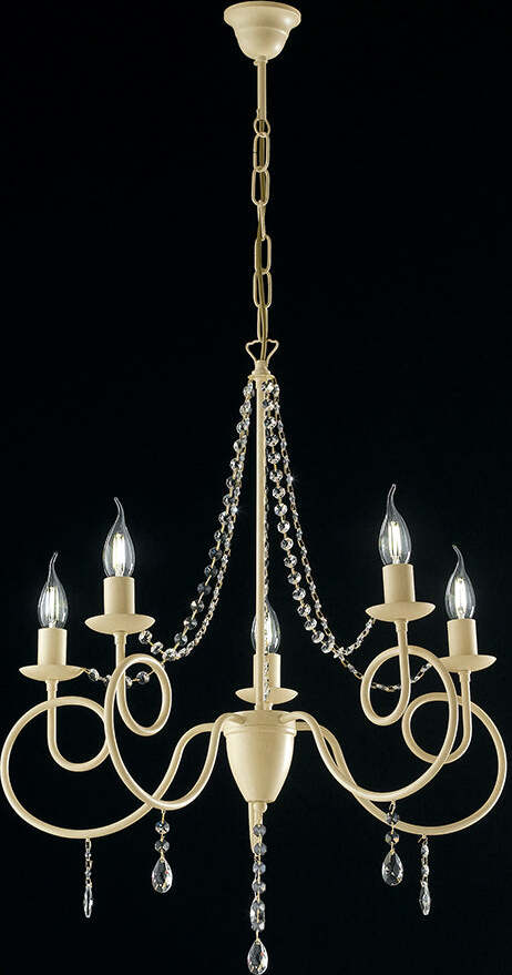 Lampadario-Classico-5-Luci-Ferro-Decapé-Avorio-e-Cristalli-Serie-Elegant