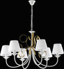Lampadario-Classico-6-Luci-Ferro-Battuto-Bianco-e-Oro-con-Paralumi-Serie-Bandolo