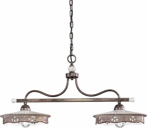 Lampadario-Classico-Alessandria-Ferro-E-Ceramica-Nero-Sfumato-Rame-2-Luci-E27