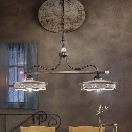 Lampadario-Classico-Alessandria-Ferro-E-Ceramica-Nero-Sfumato-Rame-2-Luci-E27