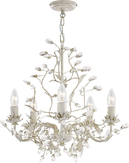 Lampadario-Classico-Almandita-Acciaio-Bianco-Vetro-Oro-5-Luci-E14