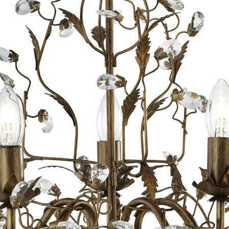 Lampadario-Classico-Almandita-Acciaio-Marrone-Vetro-Oro-5-Luci-E14