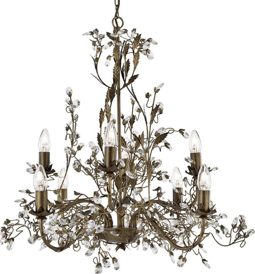 Lampadario-Classico-Almandita-Acciaio-Marrone-Vetro-Oro-8-Luci-E14