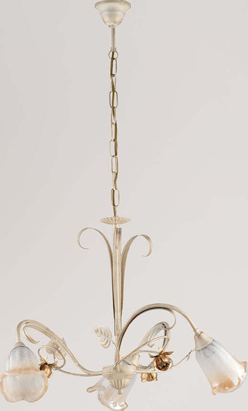 Lampadario-Classico-Arte-Povera-3-Luci-Ferro-Battuto-Avorio-e-Oro-Serie-Cestino